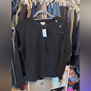 J.Crew Factory Black Sweater with Gold Button Accents